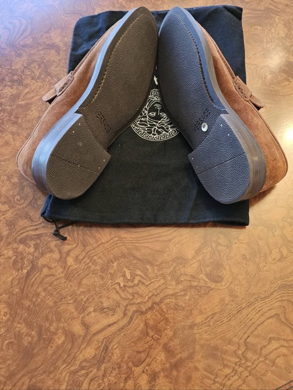 ARCHIVAL VINTAGE GIANNI VERSACE BROWN SUEDE MEDUSA LOAFERS - Picture 2 of 9